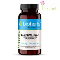 Глюкоманан - корен на Конджак, висока кръвна захар, Bioherba, 500 мг, 100 капсули