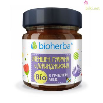 Женшен, Гуарана в Био Пчелен мед, Bioherba, 280 грама, биохерба