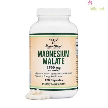 Магнезий малат, Double Wood, 420 капсули, магнезий, magnesium malate capsules